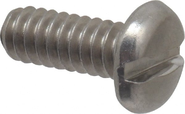 Value Collection - #10-24 UNC, 1/2" Length Under Head Slotted Drive Machine Screw - Pan Head, Grade 18-8 Stainless Steel, Uncoated, Without Washer - Exact Tooling