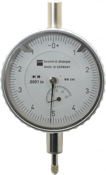 TESA Brown & Sharpe - 0.2" Range, 0-5-0 Dial Reading, 0.0001" Graduation Dial Drop Indicator - 2-1/4" Dial, 0.01" Range per Revolution, Revolution Counter - Exact Tooling
