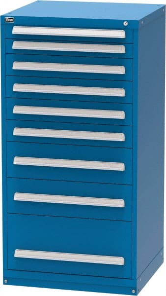 Vidmar - 9 Drawer, Modular Storage Cabinet - Steel, 30" Wide x 27-3/4" Deep x 59" High, Blue - Exact Tooling