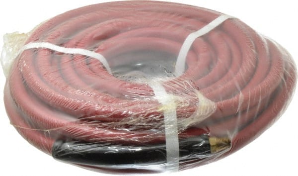 Made in USA - 1/4" ID x 1/2" OD 50' Long Multipurpose Air Hose - MNPT x MNPT Ends, 300 Working psi, 1/4" Fitting, Red - Exact Tooling