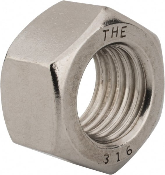 Value Collection - 1-8 UNC Stainless Steel Right Hand Hex Nut - 1-1/2" Across Flats, 55/64" High, Uncoated - Exact Tooling