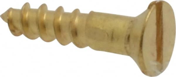 Value Collection - #2, 3/8" OAL, Slotted Drive, Flat Head Wood Screw - ASME B18.6.1, Brass - Exact Tooling