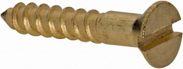 Value Collection - #2, 1/2" OAL, Slotted Drive, Flat Head Wood Screw - ASME B18.6.1, Brass - Exact Tooling