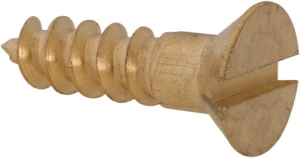 Value Collection - #8, 5/8" OAL, Slotted Drive, Flat Head Wood Screw - ASME B18.6.1, Brass - Exact Tooling