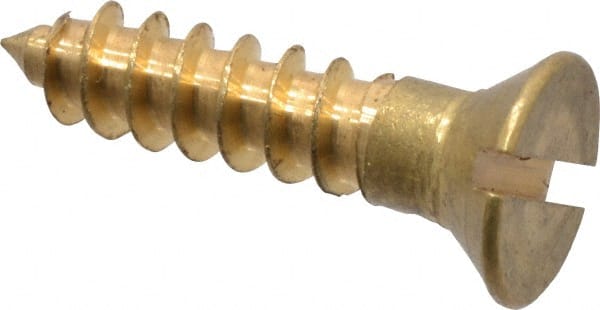 Value Collection - #8, 3/4" OAL, Slotted Drive, Flat Head Wood Screw - ASME B18.6.1, Brass - Exact Tooling