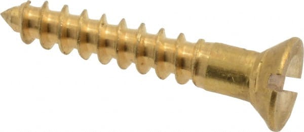 Value Collection - #8, 1" OAL, Slotted Drive, Flat Head Wood Screw - ASME B18.6.1, Brass - Exact Tooling