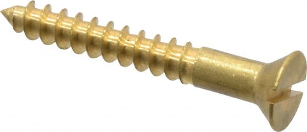 Value Collection - #8, 1-1/4" OAL, Slotted Drive, Flat Head Wood Screw - ASME B18.6.1, Brass - Exact Tooling