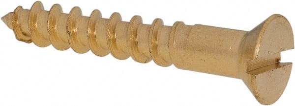 Value Collection - #10, 1-1/4" OAL, Slotted Drive, Flat Head Wood Screw - ASME B18.6.1, Brass - Exact Tooling