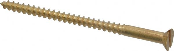 Value Collection - #10, 3" OAL, Slotted Drive, Flat Head Wood Screw - ASME B18.6.1, Brass - Exact Tooling