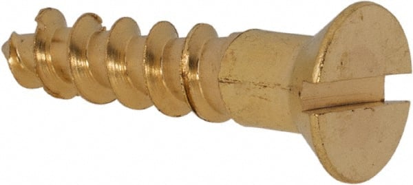 Value Collection - #12, 1" OAL, Slotted Drive, Flat Head Wood Screw - ASME B18.6.1, Brass - Exact Tooling