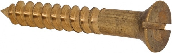 Value Collection - #12, 1-1/2" OAL, Slotted Drive, Flat Head Wood Screw - ASME B18.6.1, Brass - Exact Tooling