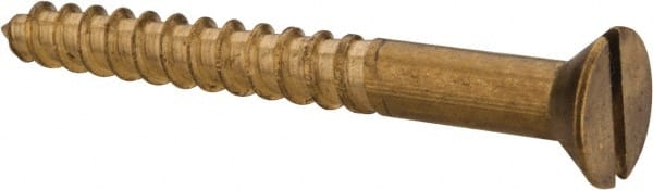 Value Collection - #12, 2" OAL, Slotted Drive, Flat Head Wood Screw - ASME B18.6.1, Brass - Exact Tooling