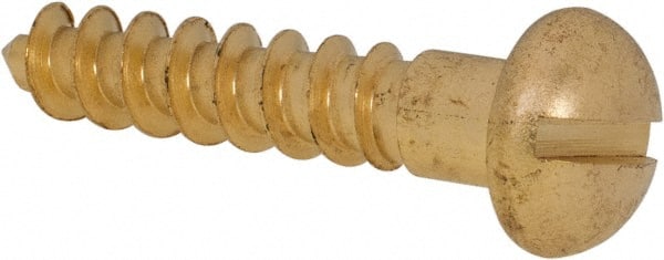 Value Collection - #14, 1-1/4" OAL, Slotted Drive, Flat Head Wood Screw - ASME B18.6.1, Brass - Exact Tooling