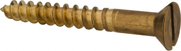 Value Collection - #14, 2" OAL, Slotted Drive, Flat Head Wood Screw - ASME B18.6.1, Brass - Exact Tooling