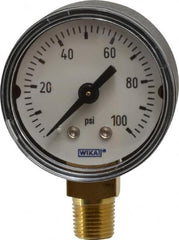 Wika - 1-1/2" Dial, 1/8 Thread, 0-100 Scale Range, Pressure Gauge - Lower Connection Mount, Accurate to 3-2-3% of Scale - Exact Tooling