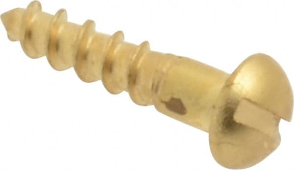 Value Collection - #2, 3/8" Length Under Head, Slotted Drive, Round Head Wood Screw - ASME B18.6.1, Brass - Exact Tooling