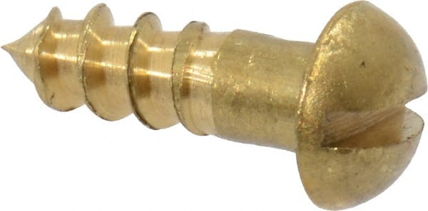Value Collection - #4, 3/8" Length Under Head, Slotted Drive, Round Head Wood Screw - ASME B18.6.1, Brass - Exact Tooling