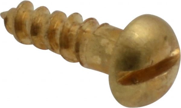 Value Collection - #6, 1/2" Length Under Head, Slotted Drive, Round Head Wood Screw - ASME B18.6.1, Brass - Exact Tooling