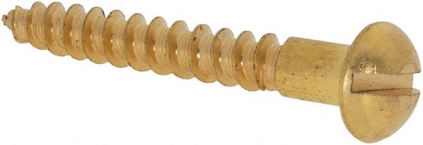 Value Collection - #6, 1" Length Under Head, Slotted Drive, Round Head Wood Screw - ASME B18.6.1, Brass - Exact Tooling