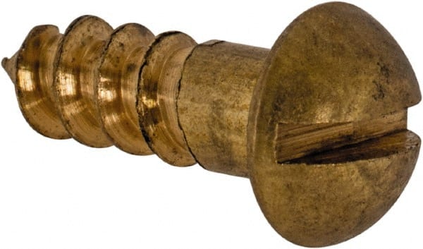 Value Collection - #8, 1/2" Length Under Head, Slotted Drive, Round Head Wood Screw - ASME B18.6.1, Brass - Exact Tooling