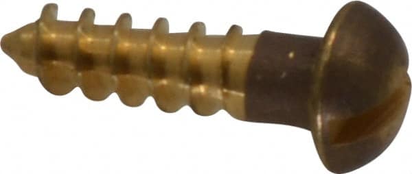 Value Collection - #8, 5/8" Length Under Head, Slotted Drive, Round Head Wood Screw - ASME B18.6.1, Brass - Exact Tooling