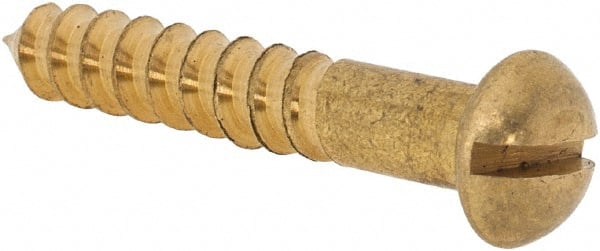 Value Collection - #8, 1" Length Under Head, Slotted Drive, Round Head Wood Screw - ASME B18.6.1, Brass - Exact Tooling