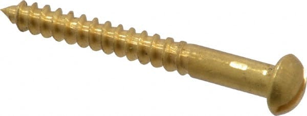 Value Collection - #8, 1-1/2" Length Under Head, Slotted Drive, Round Head Wood Screw - ASME B18.6.1, Brass - Exact Tooling