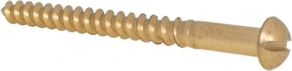 Value Collection - #12, 2-1/2" Length Under Head, Slotted Drive, Round Head Wood Screw - ASME B18.6.1, Brass - Exact Tooling