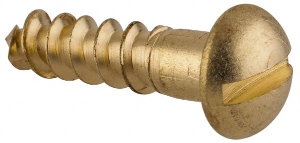 Value Collection - #14, 1" Length Under Head, Slotted Drive, Round Head Wood Screw - ASME B18.6.1, Brass - Exact Tooling