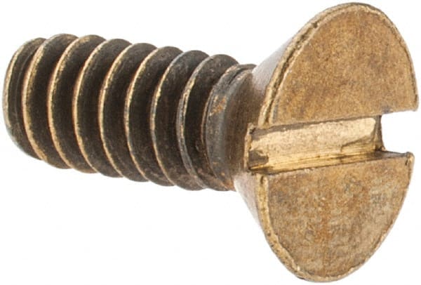 Value Collection - #10-24 UNC, 1/2" OAL Slotted Drive Machine Screw - Flat Head, Brass, Without Washer - Exact Tooling