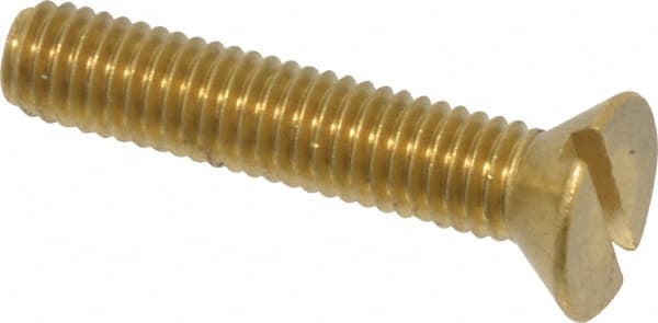 Value Collection - #10-32 UNF, 1" OAL Slotted Drive Machine Screw - Flat Head, Brass, Without Washer - Exact Tooling