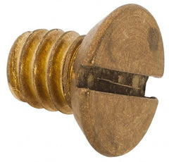 Value Collection - 1/4-20 UNC, 3/8" OAL Slotted Drive Machine Screw - Flat Head, Brass, Uncoated, Without Washer - Exact Tooling