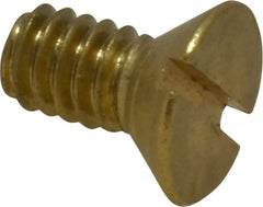Value Collection - 1/4-20 UNC, 1/2" OAL Slotted Drive Machine Screw - Flat Head, Brass, Without Washer - Exact Tooling