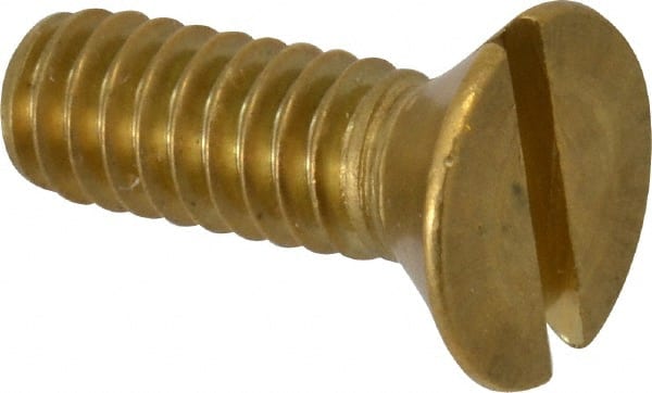 Value Collection - 1/4-20 UNC, 3/4" OAL Slotted Drive Machine Screw - Flat Head, Brass, Without Washer - Exact Tooling