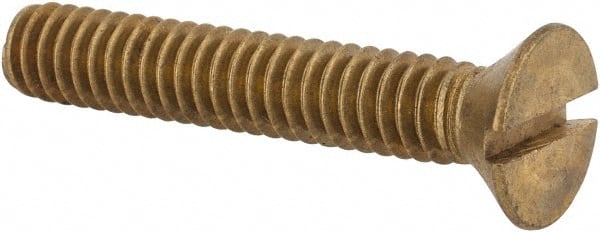 Value Collection - 1/4-20 UNC, 1-1/2" OAL Slotted Drive Machine Screw - Flat Head, Brass, Without Washer - Exact Tooling