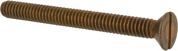 Value Collection - 1/4-20 UNC, 2-1/2" OAL Slotted Drive Machine Screw - Flat Head, Brass, Without Washer - Exact Tooling