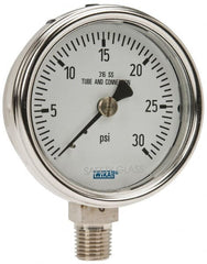 Wika - 2-1/2" Dial, 1/4 Thread, 0-30 Scale Range, Pressure Gauge - Lower Connection Mount, Accurate to 2-1-2% of Scale - Exact Tooling