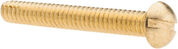 Value Collection - #10-24 UNC, 1-1/2" Length Under Head Slotted Drive Machine Screw - Round Head, Brass, Without Washer - Exact Tooling