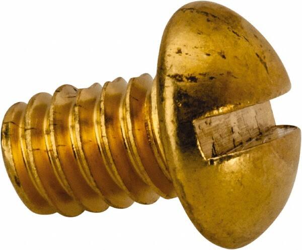 Value Collection - 1/4-20 UNC, 3/8" Length Under Head Slotted Drive Machine Screw - Round Head, Brass, Uncoated, Without Washer - Exact Tooling