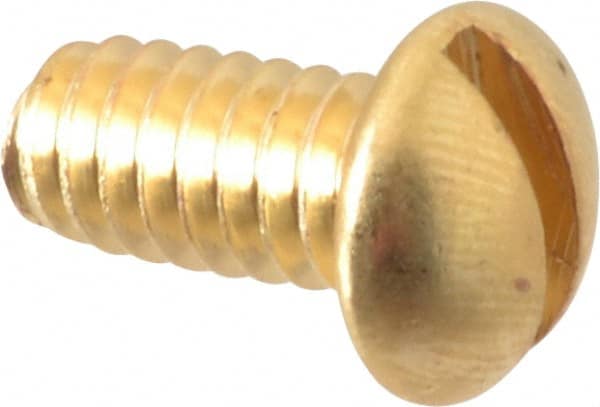 Value Collection - 1/4-20 UNC, 1/2" Length Under Head Slotted Drive Machine Screw - Round Head, Brass, Without Washer - Exact Tooling