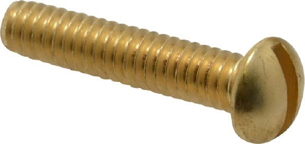 Value Collection - 1/4-20 UNC, 1-1/4" Length Under Head Slotted Drive Machine Screw - Round Head, Brass, Without Washer - Exact Tooling