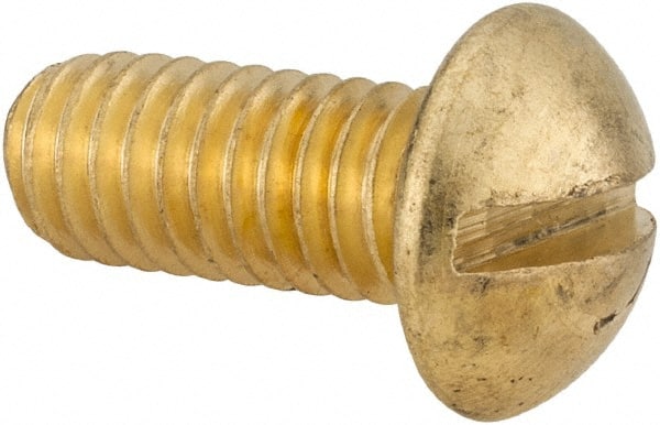 Value Collection - 5/16-18 UNC, 3/4" Length Under Head Slotted Drive Machine Screw - Round Head, Brass, Uncoated, Without Washer - Exact Tooling