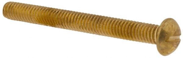 Made in USA - 5/16-18 UNC, 3" Length Under Head Slotted Drive Machine Screw - Round Head, Brass, Uncoated, Without Washer - Exact Tooling