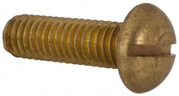 Made in USA - 3/8-16 UNC, 1-1/4" Length Under Head Slotted Drive Machine Screw - Round Head, Brass, Uncoated, Without Washer - Exact Tooling