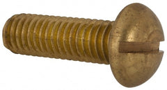 Made in USA - 3/8-16 UNC, 1-1/4" Length Under Head Slotted Drive Machine Screw - Round Head, Brass, Uncoated, Without Washer - Exact Tooling
