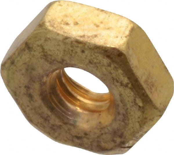 Value Collection - #4-40 UNC Brass Right Hand Machine Screw Hex Nut - 1/4" Across Flats, 3/32" High, Uncoated - Exact Tooling
