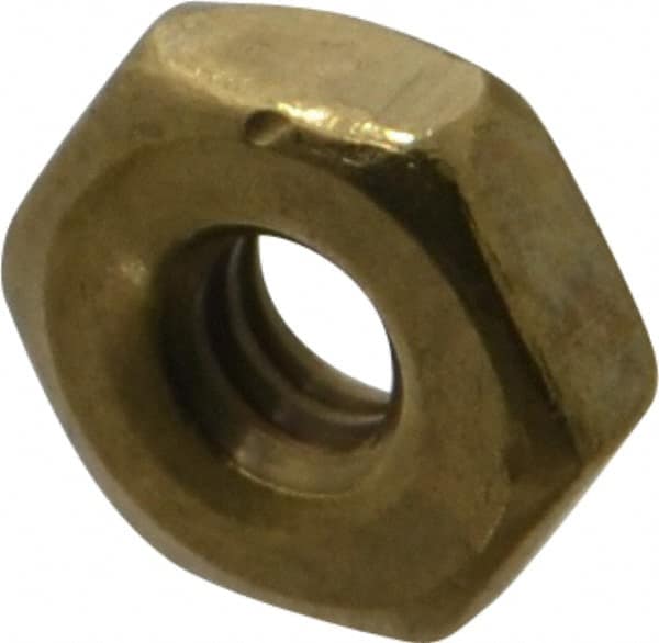 Value Collection - #6-32 UNC Brass Right Hand Machine Screw Hex Nut - 5/16" Across Flats, 7/64" High, Uncoated - Exact Tooling