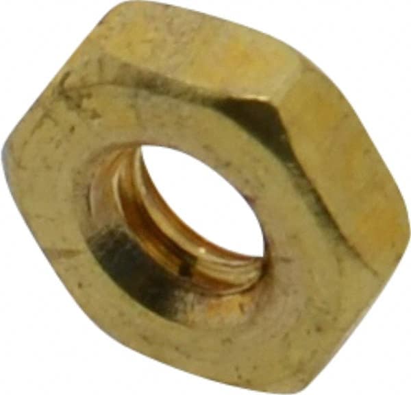 Value Collection - #10-24 UNC Brass Right Hand Machine Screw Hex Nut - 3/8" Across Flats, 1/8" High, Uncoated - Exact Tooling