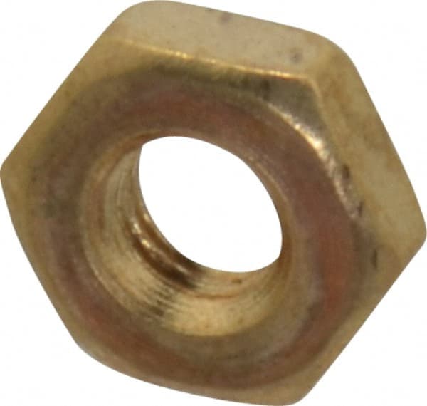Value Collection - #10-32 UNF Brass Right Hand Machine Screw Hex Nut - 3/8" Across Flats, 1/8" High, Uncoated - Exact Tooling