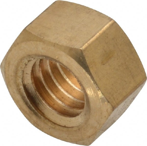 Value Collection - 3/8-16 UNC Brass Right Hand Hex Nut - 9/16" Across Flats, 21/64" High, Uncoated - Exact Tooling